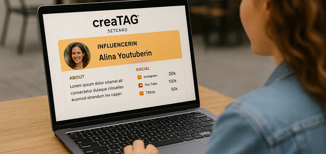 Influencerin bearbeitet ihre Setcard online